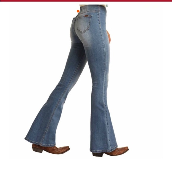 Women's Rock&Roll Denim Bargain Bell Pull On Flare Jeans Size 26 X 32 Western - Picture 1 of 9